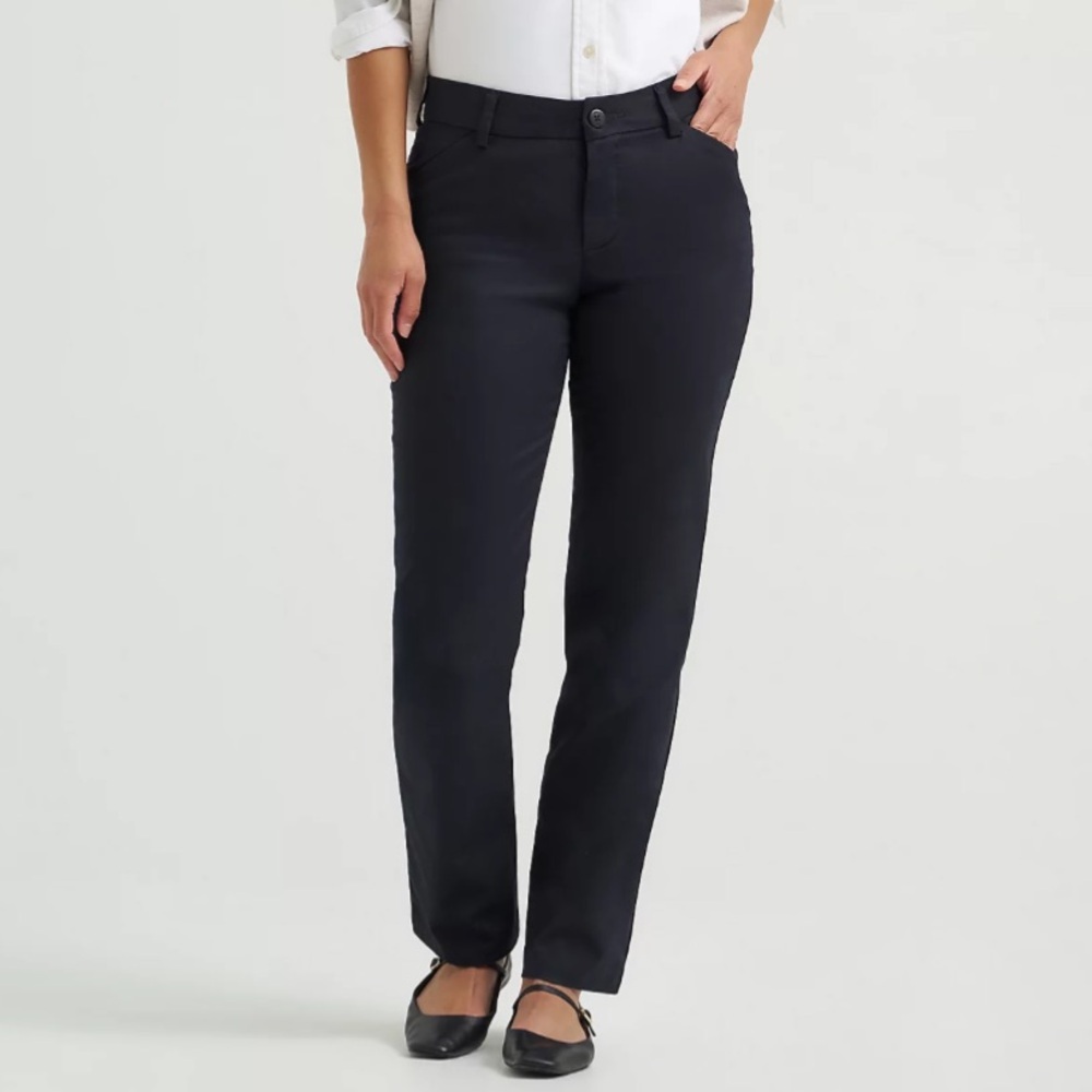 Lee Women Plus Sz 26W Black Wrinkle Free Relaxed Fit Straight Leg Pant NWT